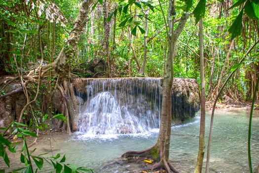 Beautiful landscape of Erawan falls at the national park of Kanchanaburi province, Thailand