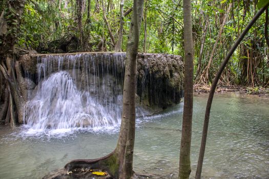Beautiful landscape of Erawan falls at the national park of Kanchanaburi province, Thailand