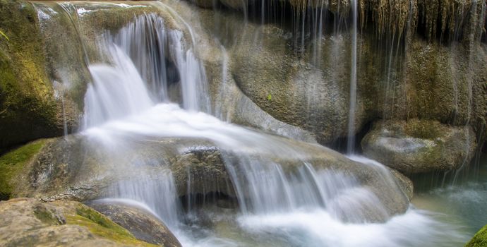 Beautiful landscape of Erawan falls at the national park of Kanchanaburi province, Thailand