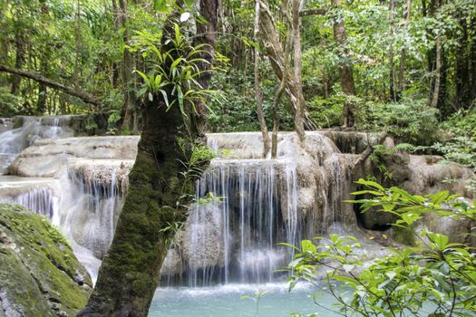 Beautiful landscape of Erawan falls at the national park of Kanchanaburi province, Thailand