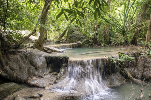 Beautiful landscape of Erawan falls at the national park of Kanchanaburi province, Thailand