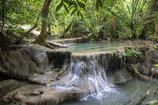 Beautiful landscape of Erawan falls at the national park of Kanchanaburi province, Thailand