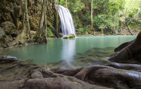 Beautiful landscape of Erawan falls at the national park of Kanchanaburi province, Thailand