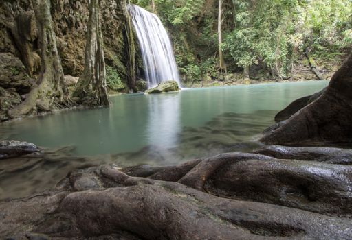 Beautiful landscape of Erawan falls at the national park of Kanchanaburi province, Thailand