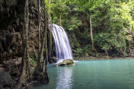 Beautiful landscape of Erawan falls at the national park of Kanchanaburi province, Thailand