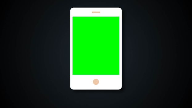 White flat phone white screen with chroma key, modern smartphone design, 3d rendering background