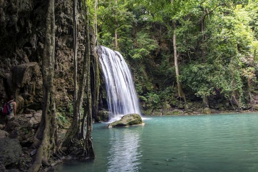 Beautiful landscape of Erawan falls at the national park of Kanchanaburi province, Thailand