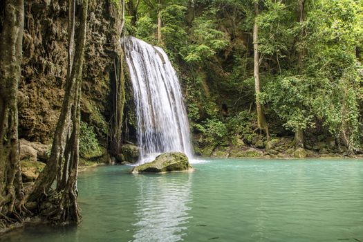 Beautiful landscape of Erawan falls at the national park of Kanchanaburi province, Thailand