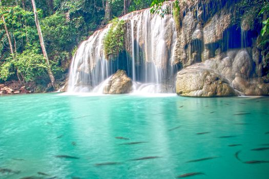 Beautiful landscape of Erawan falls at the national park of Kanchanaburi province, Thailand