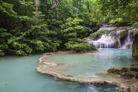 Beautiful landscape of Erawan falls at the national park of Kanchanaburi province, Thailand