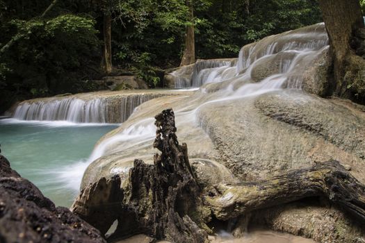 Beautiful landscape of Erawan falls at the national park of Kanchanaburi province, Thailand