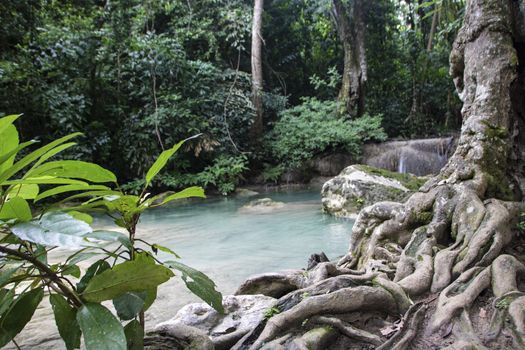 Beautiful landscape of Erawan falls at the national park of Kanchanaburi province, Thailand