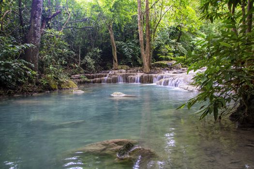 Beautiful landscape of Erawan falls at the national park of Kanchanaburi province, Thailand