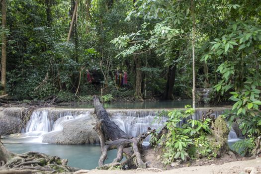 Beautiful landscape of Erawan falls at the national park of Kanchanaburi province, Thailand