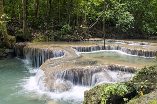 Beautiful landscape of Erawan falls at the national park of Kanchanaburi province, Thailand
