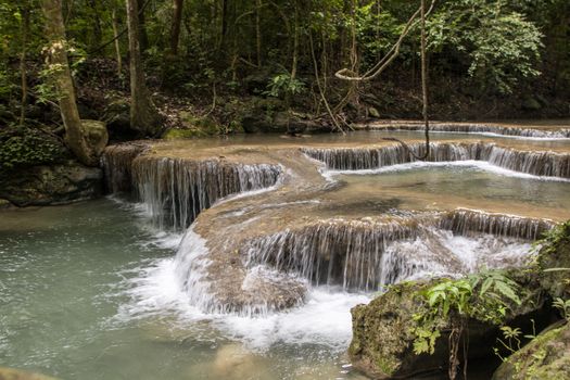 Beautiful landscape of Erawan falls at the national park of Kanchanaburi province, Thailand