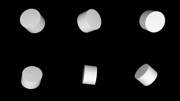 Six realistic cylinders, geometric shapes set, 3d rendering computer generated background