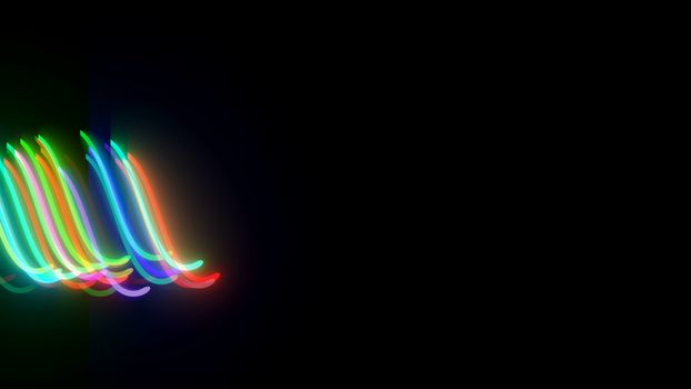 Wavy neon lins are in dark space, computer generated modern abstract background, 3d rendering