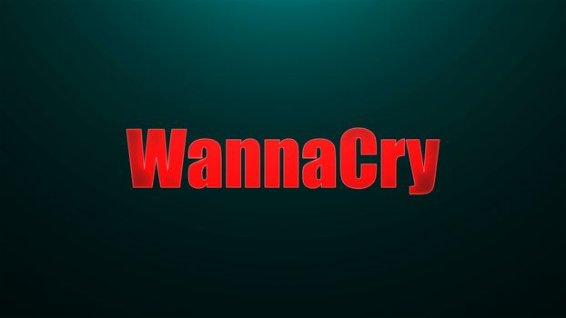 Letters of WannaCry text on background with top light, 3d rendering background, computer generating