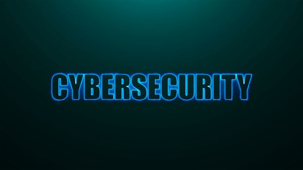 Letters of Cybersecurity text on background with top light, 3d rendering background, computer generating for business