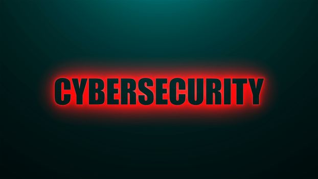 Letters of Cybersecurity text on background with top light, 3d rendering background, computer generating for business