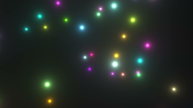Abstract flying glowing particles in space, computer generated abstract background, 3D rendering
