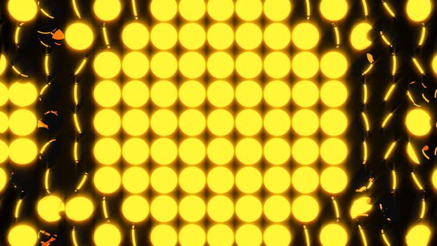 Abstract background with rows of many yellow turning coins, 3d rendering backdrop, computer generating