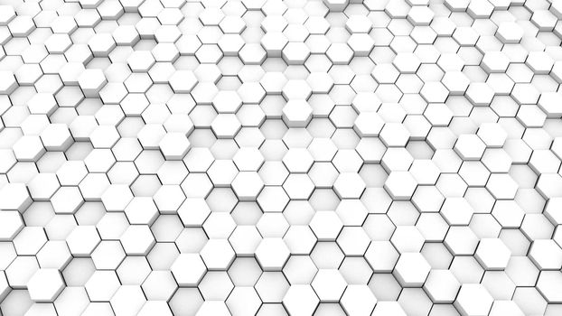 Abstract geometric hexagons, optical Illusion, computer generated 3D rendering backdrop.