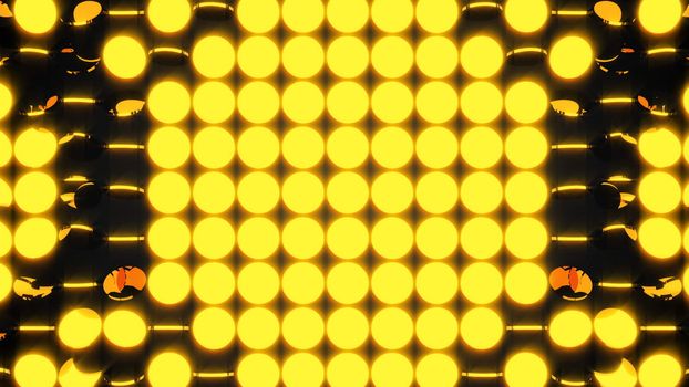 Abstract background with rows of many yellow turning coins, 3d rendering backdrop, computer generating