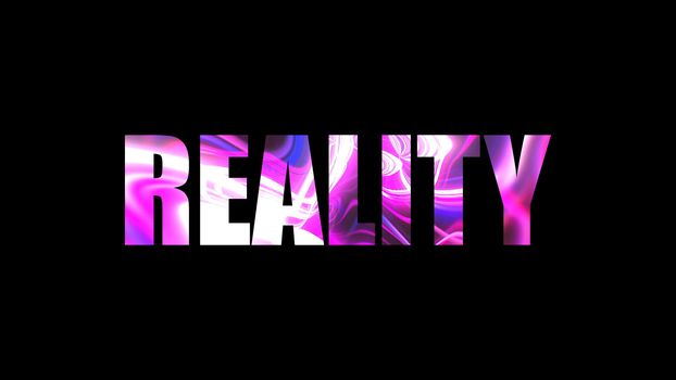 Letters of bright shiny Reality text, 3d rendering background, computer generating for gaming