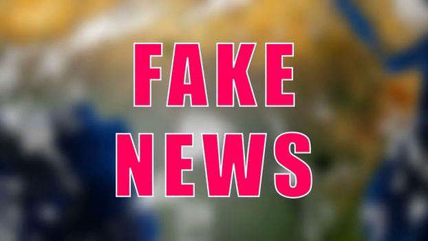 Letters of Fake news text on background with rotating earth, 3d rendering background, computer generating for news