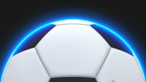 Realistic soccer ball with illumiantion on black, element for design, 3d rendering illustration