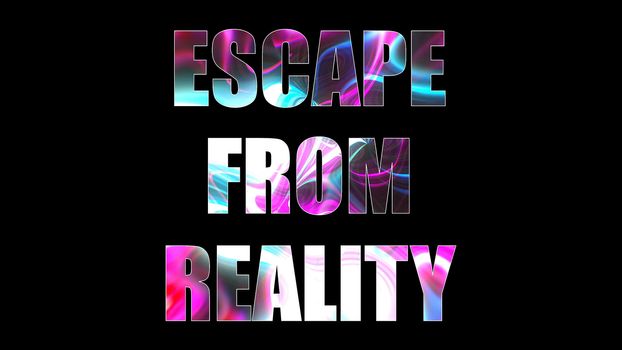 Letters of bright shiny Escape from reality text, 3d rendering background, computer generating for gaming