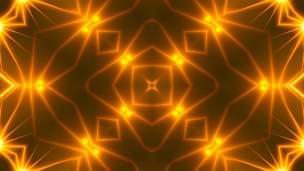 Beautiful abstract kaleidoscope - fractal golden light, 3d rendering backdrop, computer generating background