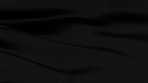 Beautiful black wavy fabric, computer generated background, 3d rendering backdrop