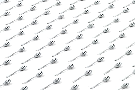 Abstract background with rows of silver spoons