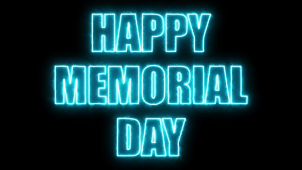 Burning letters of Happy memorial day text on black, 3d rendering background, computer generating for holidays festive design