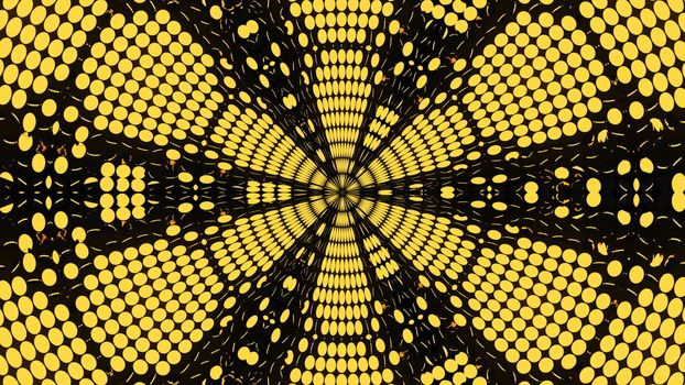 Abstract background with rows of many yellow turning coins, 3d rendering backdrop, computer generating