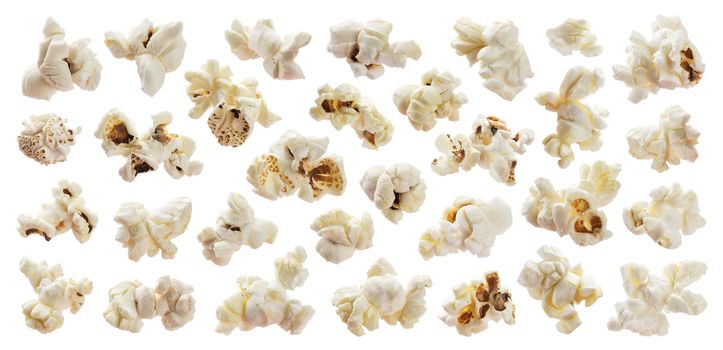 Popcorn isolated on white background with clipping path. Big collection