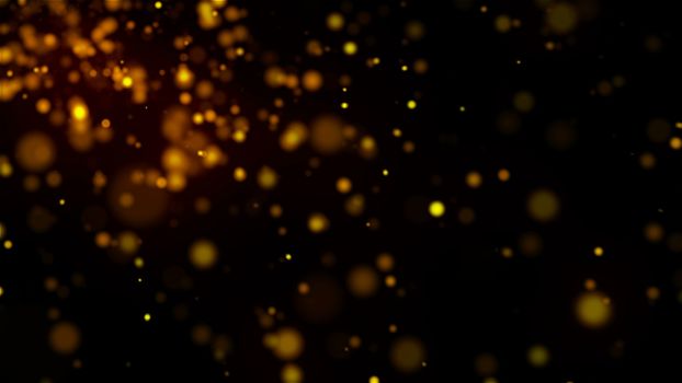 Many gold glittering particles in space, computer generated abstract christmas background, 3D rendering