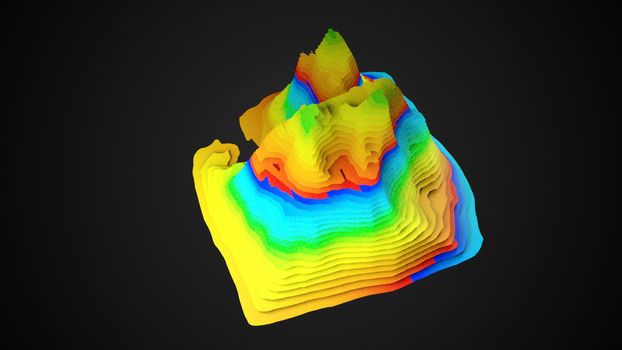 3D Topographic map background concept with colored layers, rendering abstract illustration, geography concept