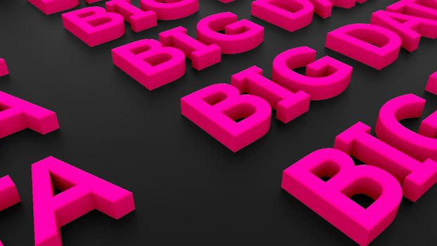 Many Big data texts on surface, background, 3d Illustration, computer rendering