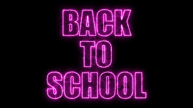 Burning Back to school text on black, 3d rendering background, computer generating