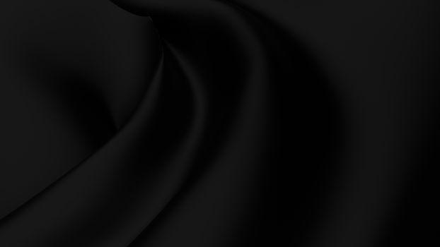 Beautiful black wavy fabric, computer generated background, 3d rendering backdrop