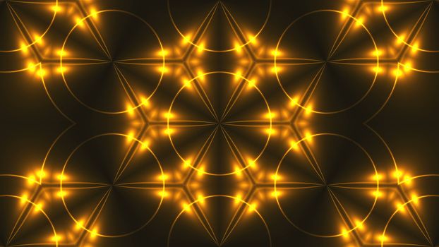 Beautiful abstract kaleidoscope - fractal golden light, 3d rendering backdrop, computer generating background