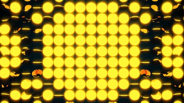 Abstract background with rows of many yellow turning coins, 3d rendering backdrop, computer generating