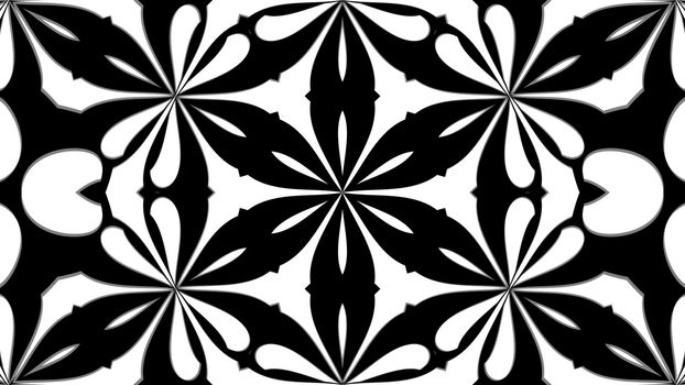 Abstract symmetry black and white kaleidoscope, 3d rendering backdrop, computer generating