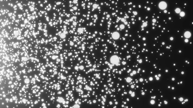 Many abstract small white particles in space, computer generated abstract background, 3D rendering backdrop