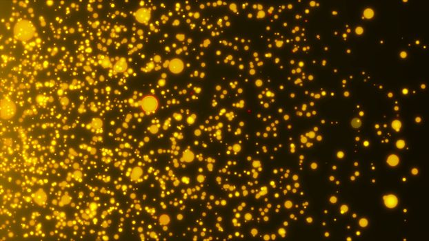 Many abstract small gold particles in space, computer generated abstract background, 3D rendering backdrop