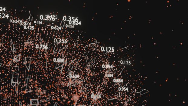 Abstract network of lines and random numbers. Business data. 3D illustration